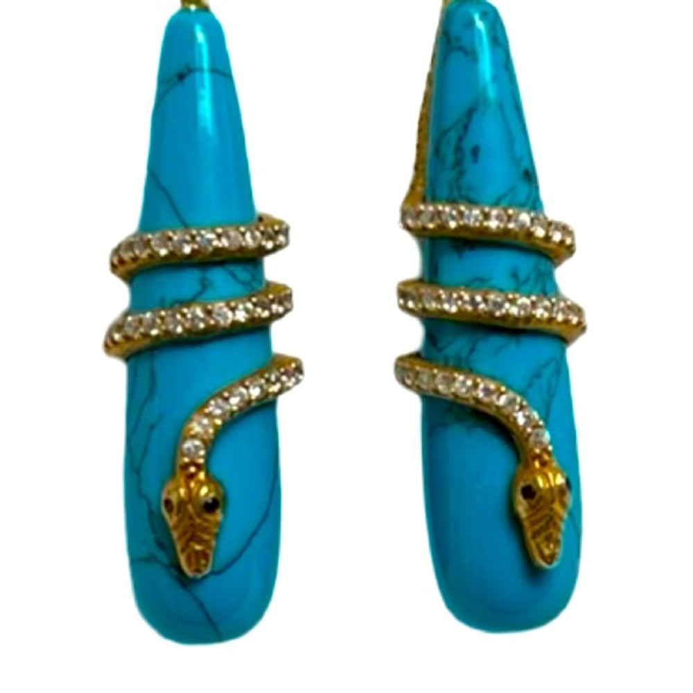 Turquoise & cz crystals Snake Drop Earrings by Azaara - Picture 7 of 10